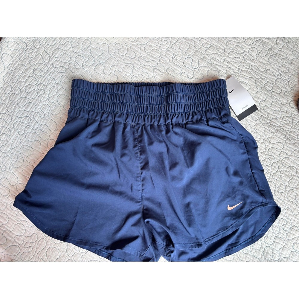 Nike Womens Dri-FIT Training Shorts Navy Blue Smocked Waist Large